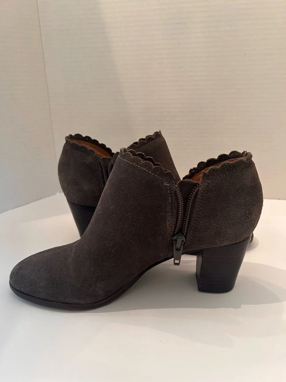 Jack Rogers Gray Suede Scallop-Trim Ankle Booties